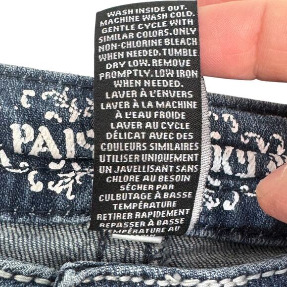 VTG Y2k Bling Low Rise Bootcut Jeans Paisley Sky 4 Stretch Cowgirl Boho Western - Picture 15 of 16